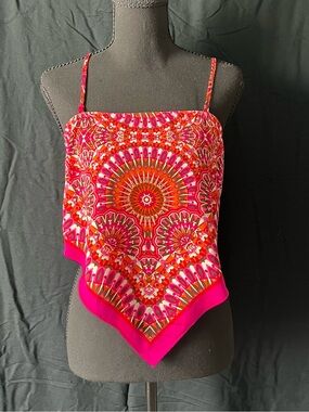 Rose & Olive S Pink and Orange Boho Handkerchief Hem Cami Top